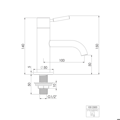 Kaltwasser-Armatur 100 2500 BN - gebürstetes Nickel